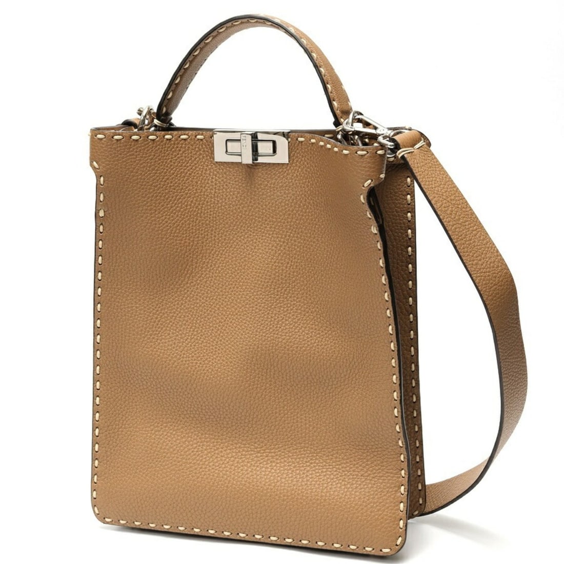 Fendi Peekaboo X-Lite Small Shoulder Bag 7VA611 in Selleria Leather, Brown (1 of 9)