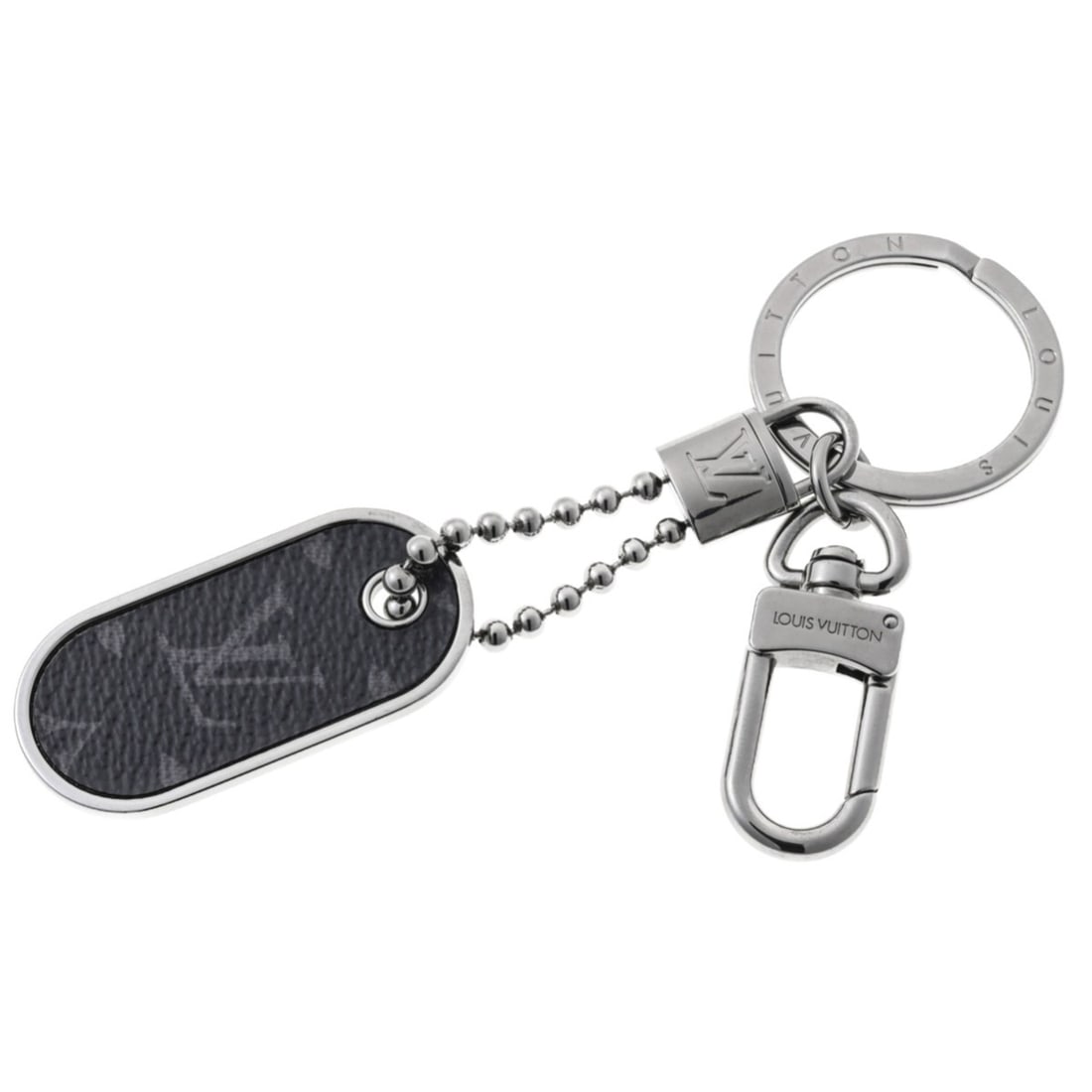 Louis Vuitton Porte-Clés Tab Keychain Key Ring M63618 Metal Monogram Eclipse (1 of 10)