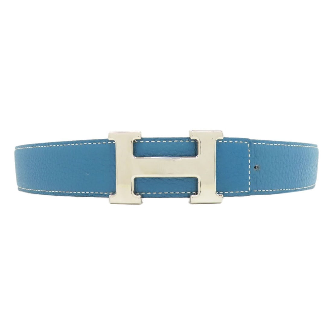 Hermès H Belt, Blue Jean, Silver Hardware, Taurillon/Calf Leather, Women's, HERMES: --- Catalog ---Category: SizeWidth: 3cm / 1.18''Length: 76cm - 80cm / 29.92'' - 31.49''Category: DesignType: Standard beltColor: Blue jeanGender: WomenLeather/Fur Type: CalfskinMaterial (Strap): Leath