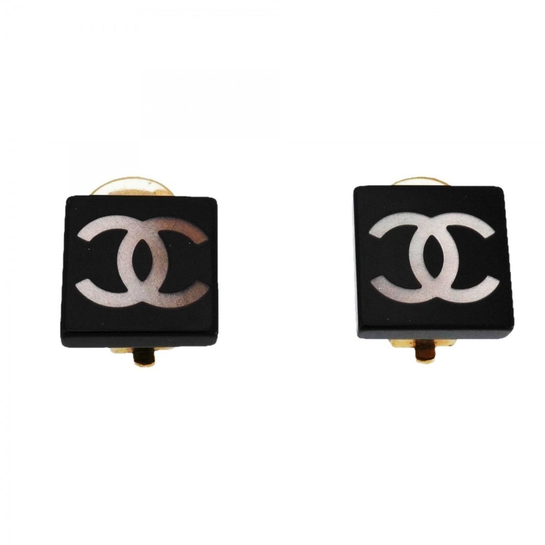 Chanel Coco Mark Square Earrings, GP Plated Plastic, Gold and Black, Women's: --- Catalog ---Category: SizeSize (HxWxD): 12.90mm x 13.00mm / 0.51'' x 0.51''Category: DesignType: Clip earringsColor: Black, GoldGender: WomenMaterial: Gold plating, PlasticCategory: GeneralBrand: C