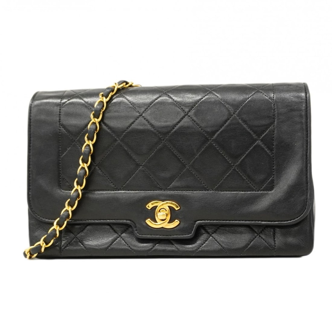 Chanel Matelasse Shoulder Bag with Chain Bag, Lambskin, Black, Women's (1 of 16)