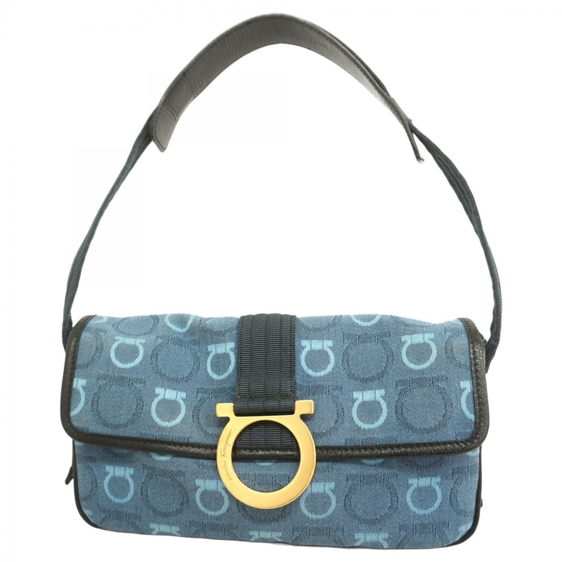 Salvatore Ferragamo Gancini Canvas Shoulder Bag, Blue, Women's: --- Catalog ---Category: SizeSize (HxWxD): 13cm x 25cm x 6.5cm / 5.11'' x 9.84'' x 2.55''Category: DesignType: Shoulder bagColor: BlueGender: WomenMaterial: Canvas Hardware Color: GoldCategory: Genera