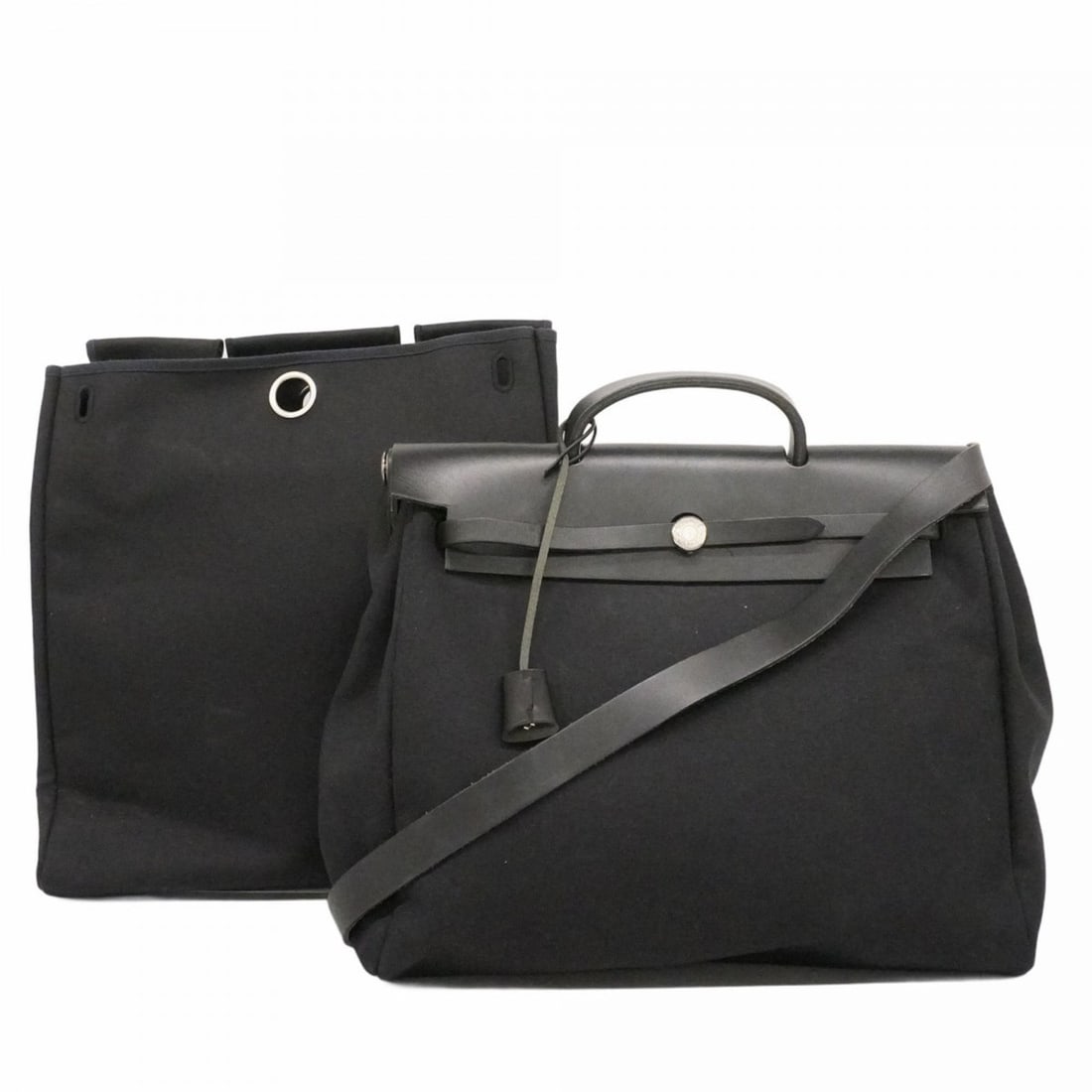 Hermes Hermès Airbag MM Toile Officier Handbag, Black, G Stamp, 2-Way Bag, Women's, P2415358 (1 of 18)