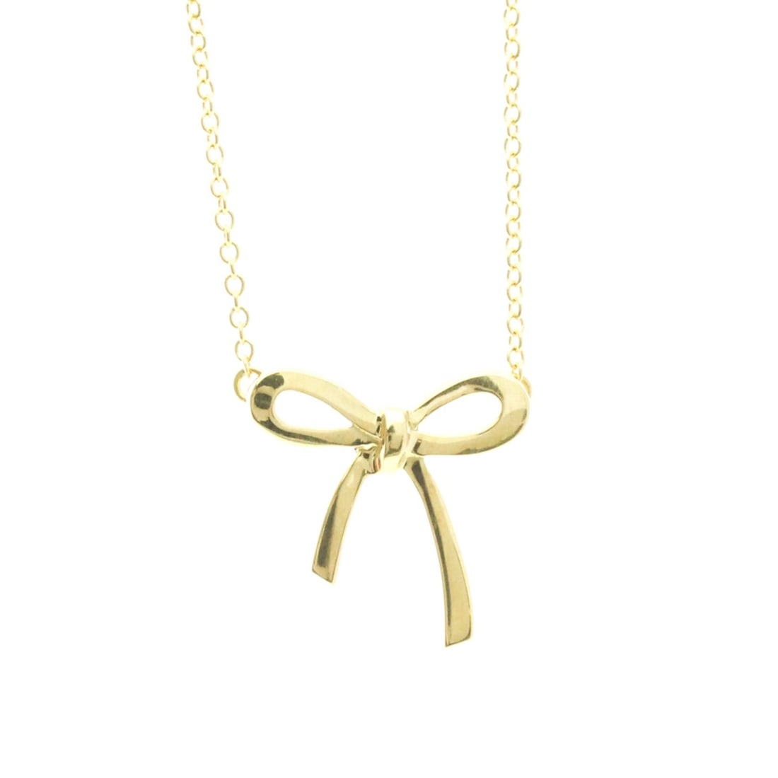 Tiffany Tiffany Bow Yellow Gold (18K) No Stone Women,Men Fashion Pendant Necklace (Gold): --- Catalog ---Category: SizeWeight: 2.4g / 0.08oz.Pendant Size: 14.5mm x 14.7mm / 0.57'' x 0.57''Neck Circumference: 40.5 cm / 15.94''Category: DesignColor: GoldMetal: GoldStone: No StoneStyle: Fashi
