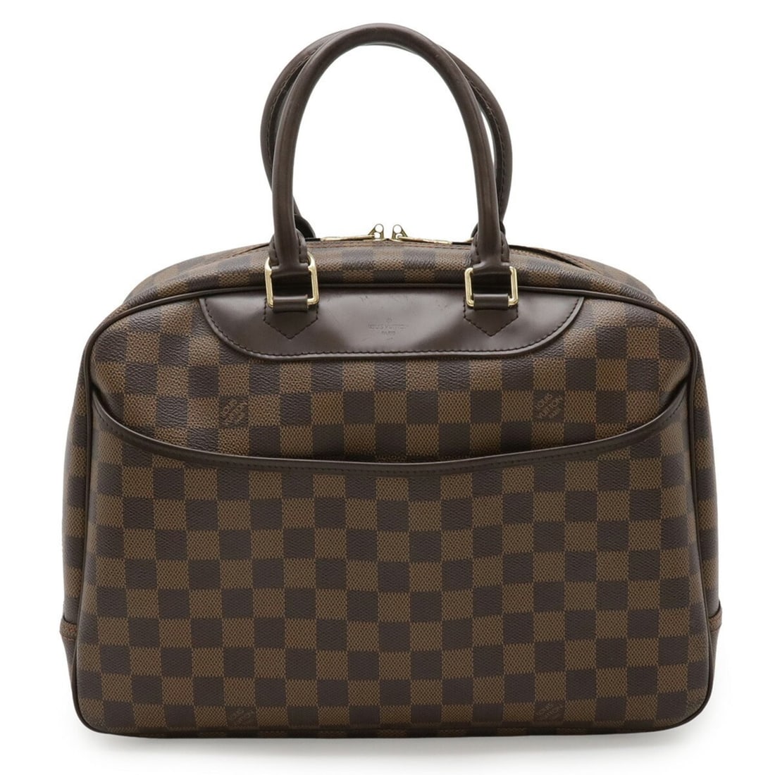 LOUIS VUITTON Damier Deauville Bowling Vanity Handbag (Special Order) N47272: --- Catalog ---Category: SizeSize (HxWxD): 26cm x 35cm x 14cm / 10.23'' x 13.77'' x 5.51''Category: DesignType: HandbagColor: Brown, Damier CanvasGender: WomenMaterial: PVC Category: GeneralMPN: N4727