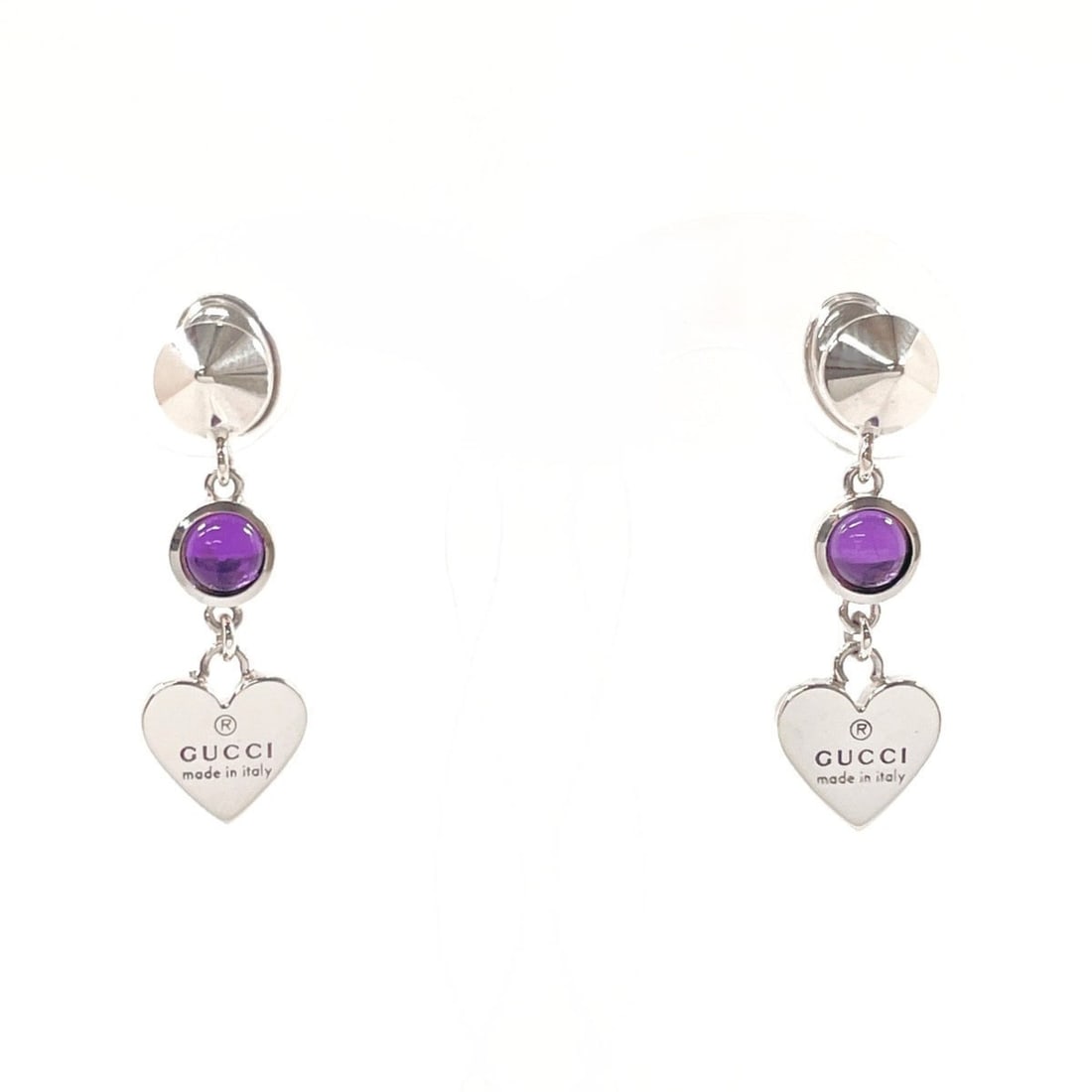 GUCCI Heart Earrings in Silver 925 with Amethyst and Silver, Women's: --- Catalog ---Category: SizeSize (HxWxD): 25.00mm x 8.00mm / 0.98'' x 0.31''Category: DesignType: Stud earringsColor: Purple, SilverStone: AmethystGender: WomenMaterial: Silver 925Category: GeneralBr