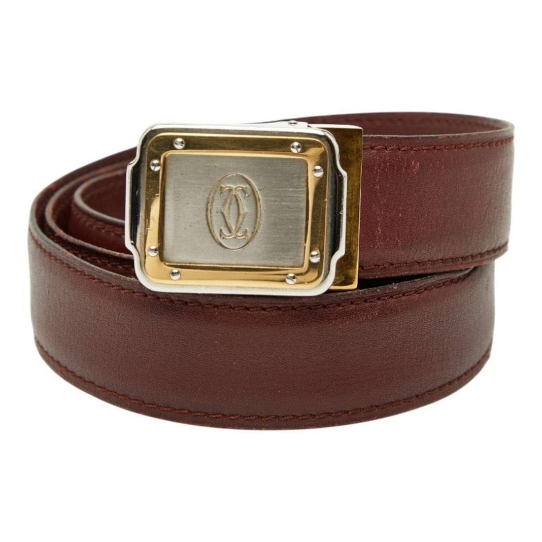 Cartier Must Line Santos Buckle Belt, Bordeaux and Wine Red Leather, Men's: --- Catalog ---Category: SizeLength: 83cm - 91cm / 32.67'' - 35.82''Category: DesignType: Standard beltColor: Bordeaux, Red colorGender: MenMaterial (Strap): Leather Category: GeneralBrand: Cartier---