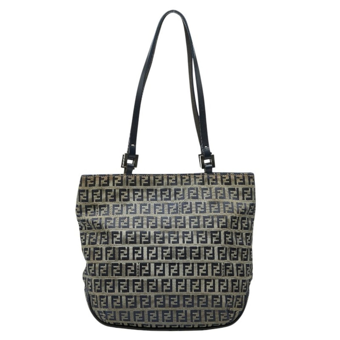Fendi Zucchino Tote Bag, Handbag, Shoulder Navy, Gray Canvas, Leather, Women's, FENDI (1 of 16)