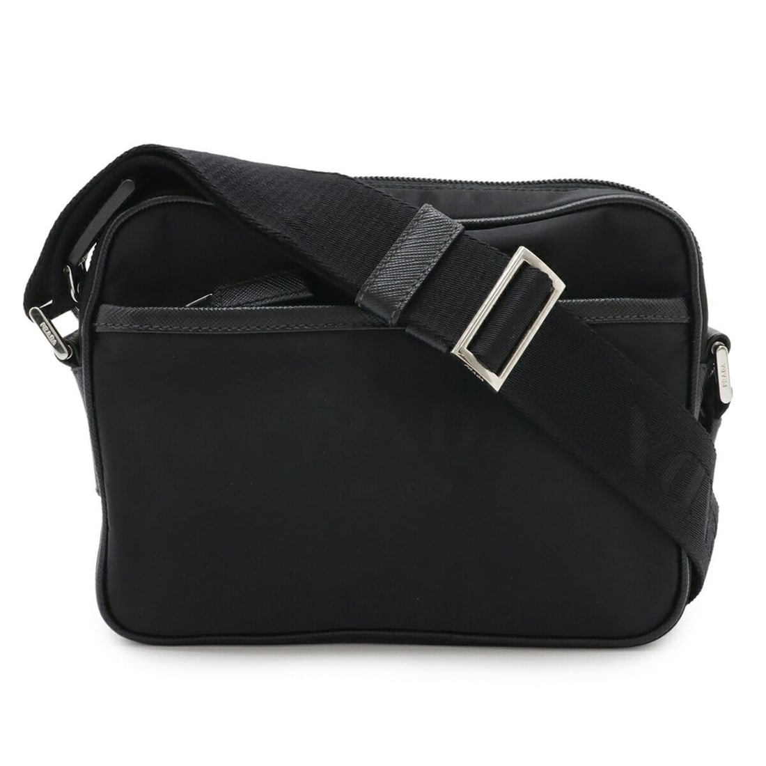 PRADA TESSUTO+SAFFIAN Triangle Shoulder Bag in Nylon and Leather, Black, 2VH144 (1 of 16)