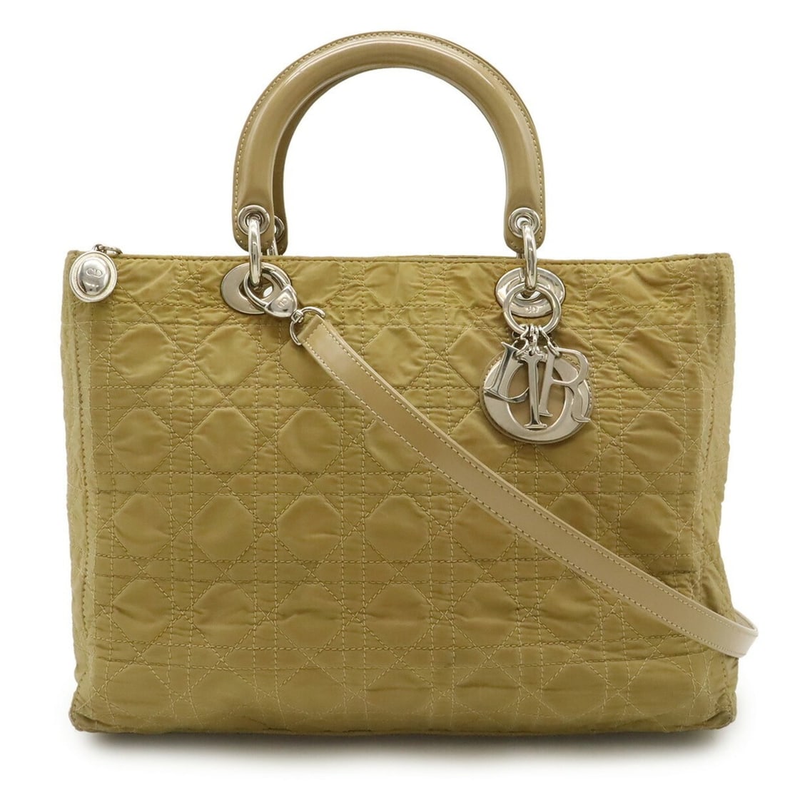 Christian Dior Lady Cannage Tote Bag Shoulder in Nylon and Patent Leather, Beige: --- Catalog ---Category: SizeSize (HxWxD): 25cm x 32cm x 11.5cm / 9.84'' x 12.59'' x 4.52''Category: DesignType: Shoulder bag, Tote bagColor: BeigeGender: WomenMaterial: Nylon Category: GeneralBrand: