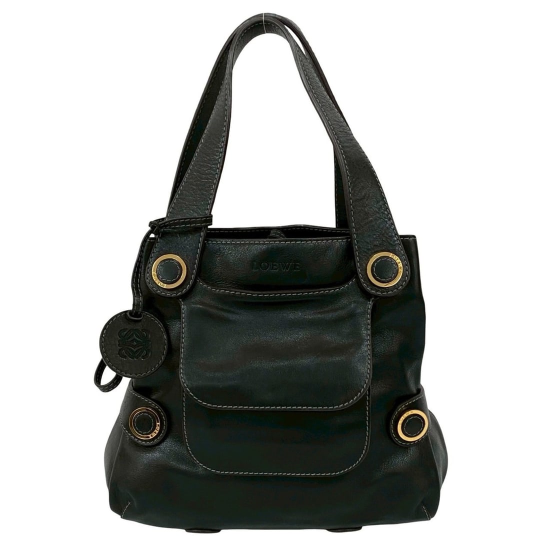 LOEWE Anagram Leather Tote Bag, Semi-Shoulder Handbag, Boston Black, 38750 (1 of 10)