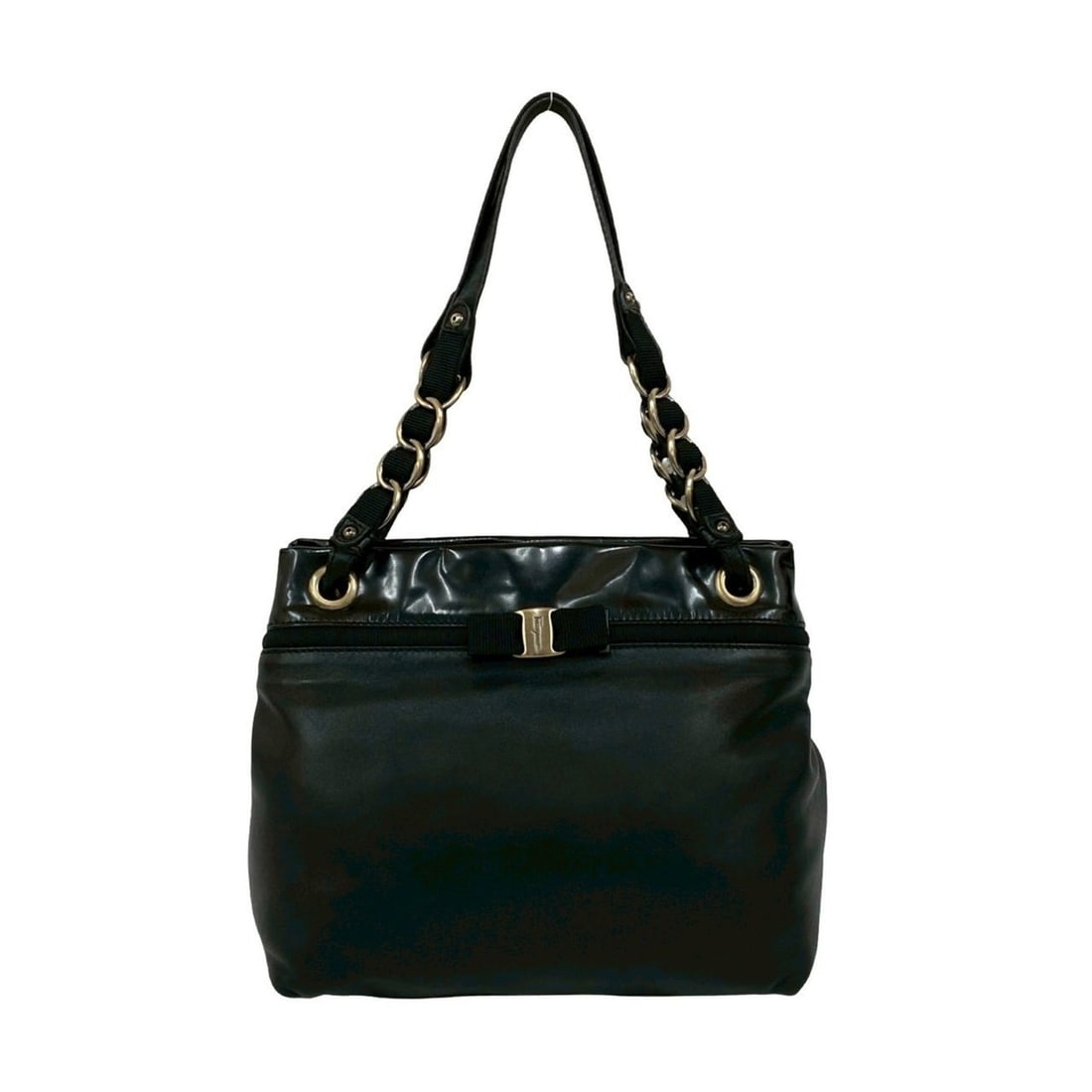 Salvatore Ferragamo Vara Ribbon Leather and Patent Semi-Shoulder Bag/Tote Bag, Black, 85460 (1 of 12)