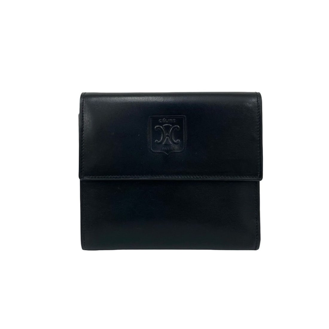 CELINE Blason Triomphe Embossed Leather Mini Tri-fold Wallet, Black, 02641 (1 of 10)