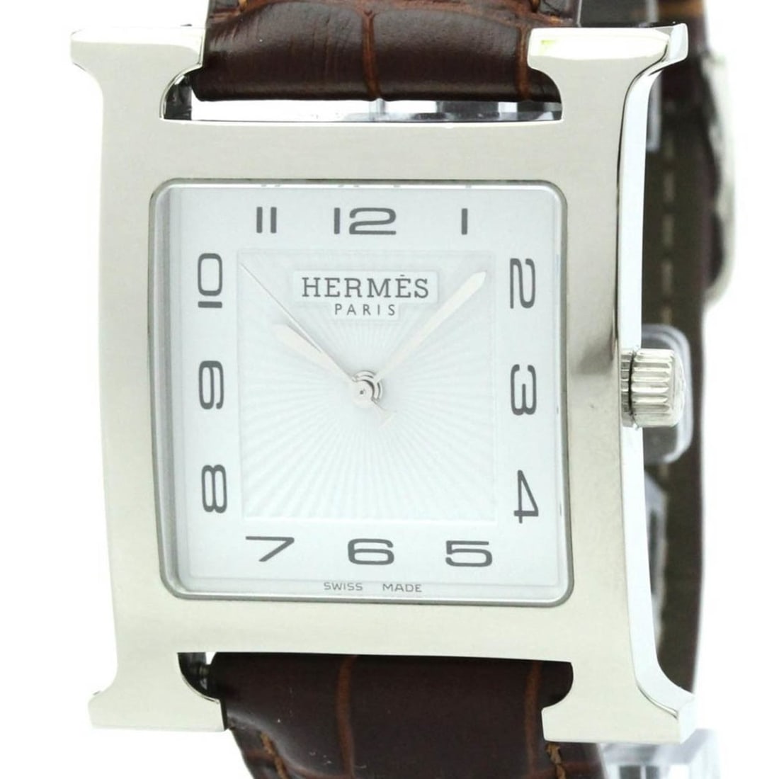 HERMES H Wach Steel Leather Quartz Mens Watch HH1.810 Polished: --- Catalog ---Category: SizeCase Diameter: 30mm / 1.18''Category: DesignType: WristwatchStyle: Dress/FormalGender: MenColor (Dial): WhiteMaterial (Band): LeatherMaterial (Case): Stainless steelCatego
