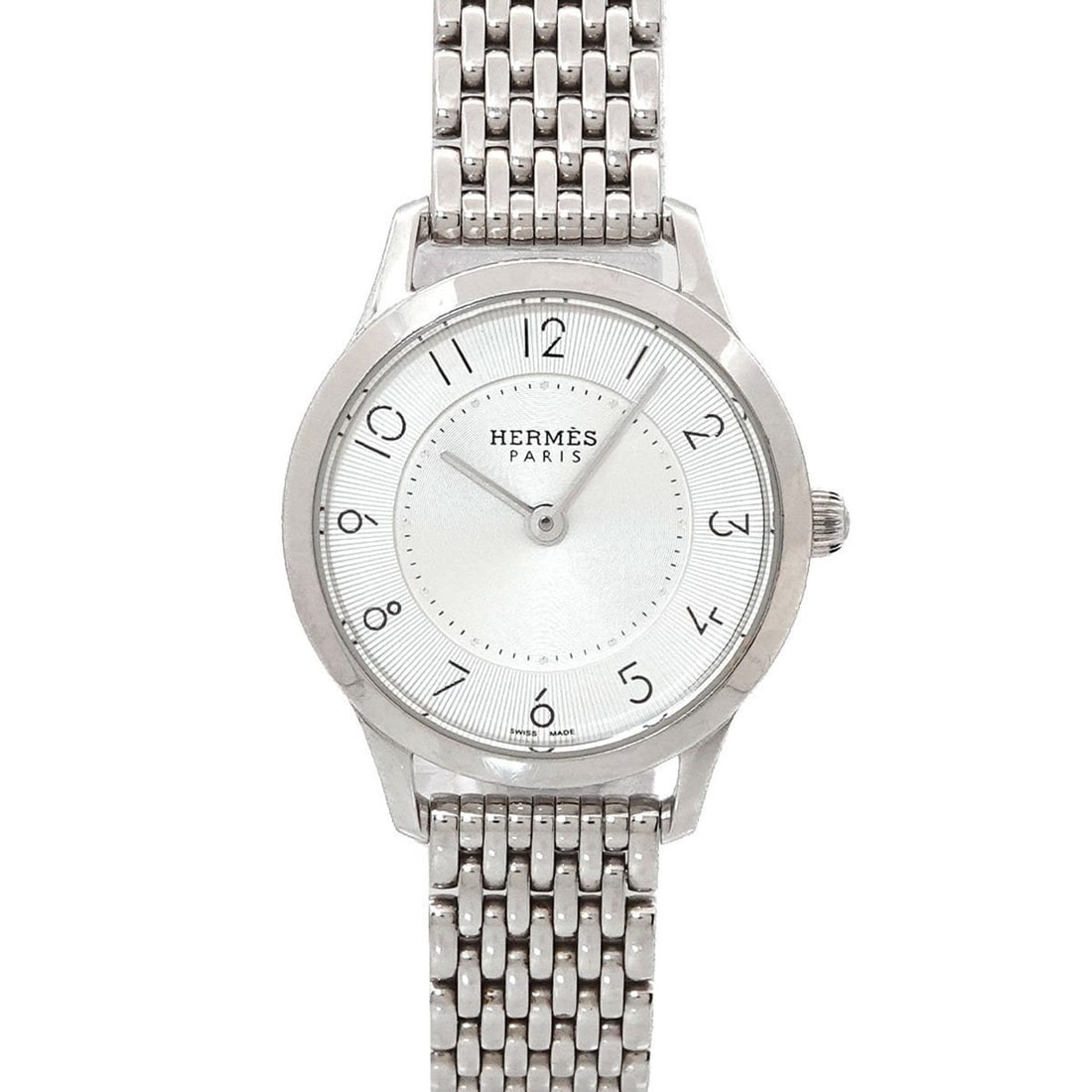 Hermès d'Hermès CA2 110 Women's Silver Quartz Watch Slim: --- Catalog ---Category: SizeWrist Size: 12.5cm / 4.92''Case Diameter: 25mm / 0.98''Category: DesignType: WristwatchGender: WomenColor (Dial): SilverMaterial (Band): Stainless steelMaterial (Case): St