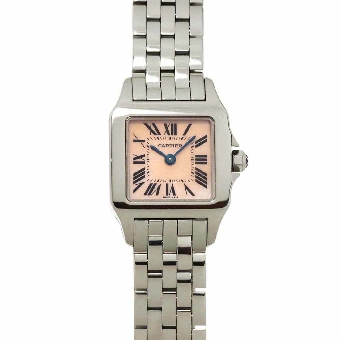Cartier Santos Demoiselle SM W25075Z5 Women's Pink Shell Quartz Watch: --- Catalog ---Category: SizeWrist Size: 17cm / 6.69''Case Diameter: 20mm / 0.79''Category: DesignType: WristwatchGender: WomenColor (Dial): Pink shellMaterial (Band): Stainless steelMaterial (Case):