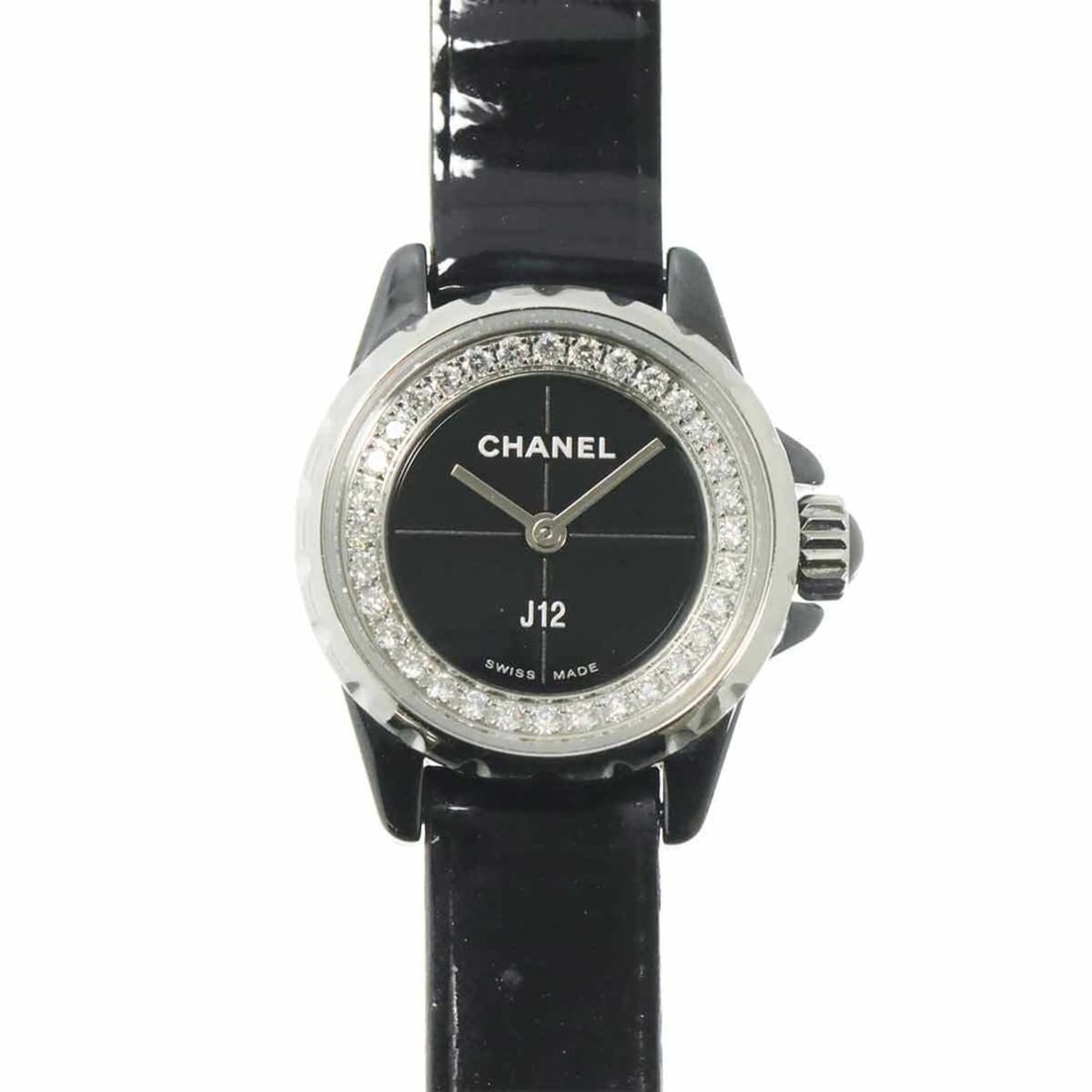 CHANEL J12 XS H4663 Women's Diamond Bezel Black Ceramic Quartz Watch: --- Catalog ---Category: SizeWrist Size: 14cm - 18cm / 5.51'' - 7.08''Case Diameter: 20mm / 0.79''Category: DesignType: WristwatchGender: WomenColor (Dial): BlackMaterial (Band): LeatherMaterial (Case