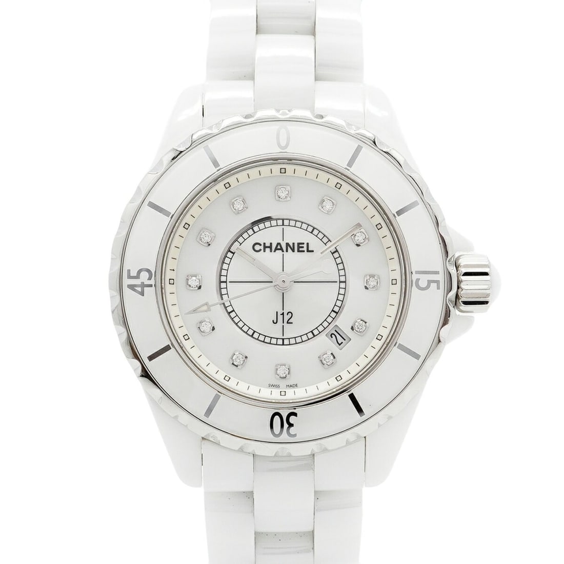 Chanel J12 H1628 White Dial Women's Watch: --- Catalog ---Category: SizeWrist Size: 13.5cm / 5.31''Case Diameter: 33.9mm / 1.33''Category: DesignType: WristwatchGender: WomenColor (Dial): WhiteMaterial (Band): CeramicCategory: GeneralMPN: H162