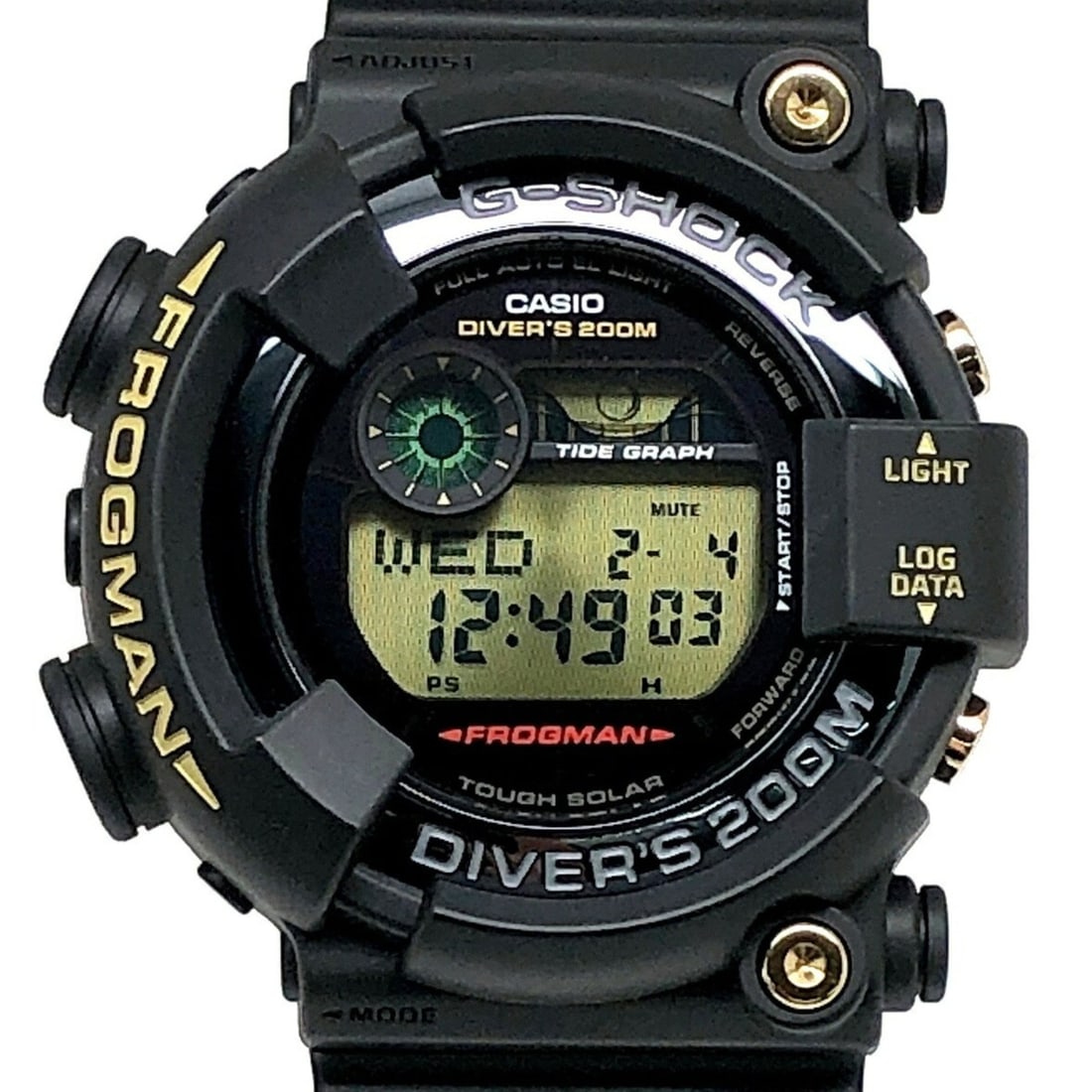 G-SHOCK CASIO FROGMAN 35th ANNIVERSARY GF-8235D-1B Tough Solar Watch, Black Gold, Released April: --- Catalog ---Category: Category: DesignType: WristwatchColor: BlackGender: MenDisplay: DigitalMaterial (Band): Resin, Stainless steelMaterial (Case): Stainless steelCategory: GeneralLine: G-ShockBra