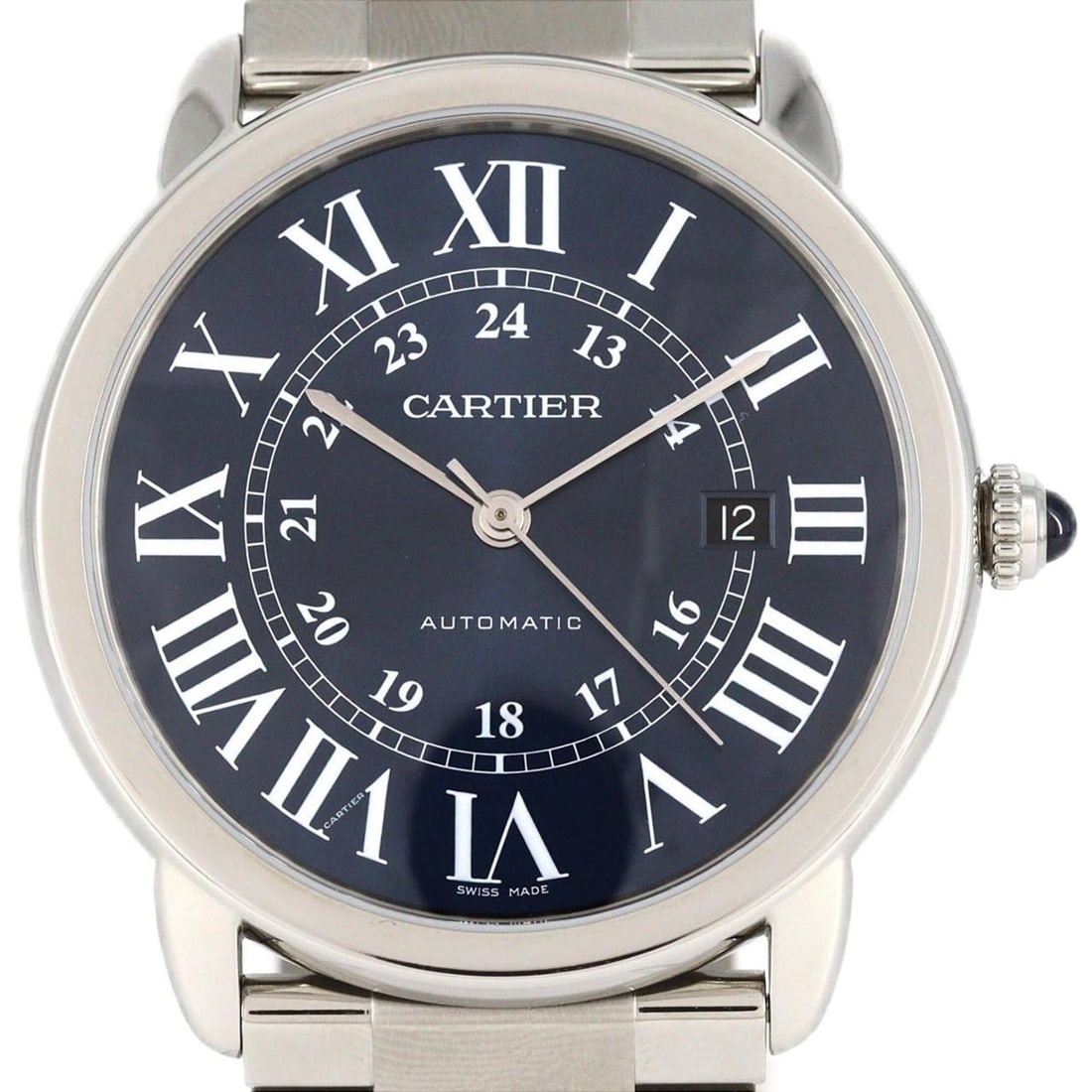 Cartier Rondo Solo XL WSRN0023 Stainless Steel Automatic Watch: --- Catalog ---Category: SizeWrist Size: 18cm / 7.08''Case Diameter: 42mm / 1.65''Category: DesignType: WristwatchGender: MenColor (Dial): BlueMaterial (Band): Stainless steelMaterial (Case): Stainles