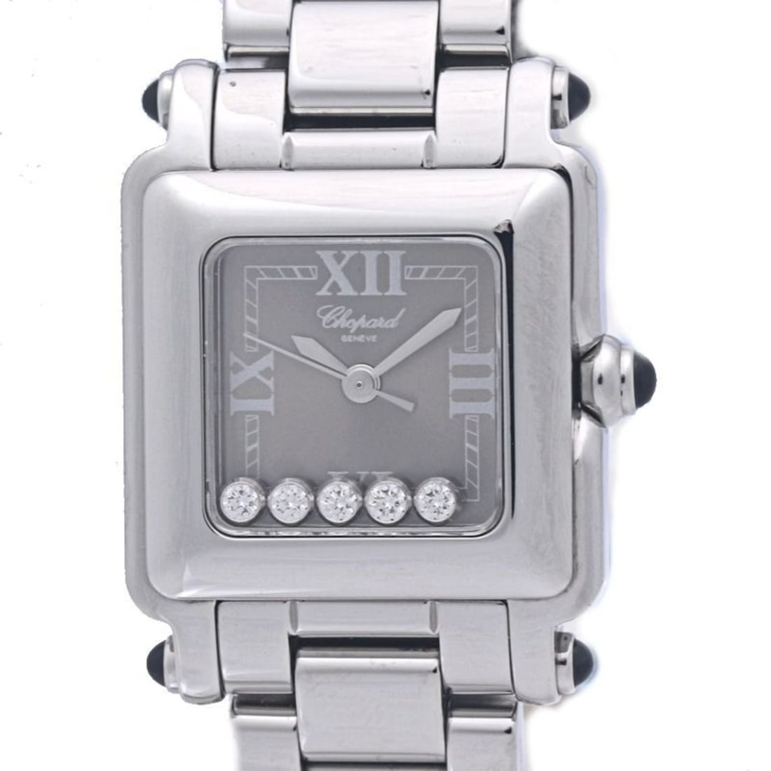 Chopard Happy Sport Square 5-Piece Diamond Watch 278893-3006 27 8893-23 Women's Stainless Steel: --- Catalog ---Category: SizeWrist Size: 17cm / 6.69''Case Diameter: 23mm / 0.91''Category: DesignType: WristwatchGender: WomenColor (Dial): GrayMaterial (Band): Stainless steelMaterial (Case): Stainl