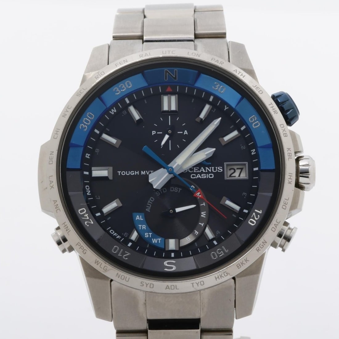 CASIO Oceanus Cachalot OCWP1000 Men's Analog Watch in Black and Silver with Titanium: --- Catalog ---Category: SizeWrist Size: 17cm / 6.69''Case Diameter: 42mm / 1.65''Category: DesignType: WristwatchGender: MenColor (Dial): BlackMaterial (Band): TitaniumMaterial (Case): TitaniumCatego