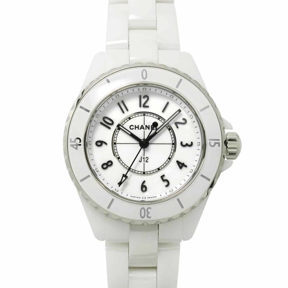 CHANEL J12 33mm H5698 Women's White Ceramic Quartz Watch: --- Catalog ---Category: SizeWrist Size: 16cm / 6.29''Case Diameter: 34mm / 1.34''Category: DesignType: WristwatchGender: WomenColor (Dial): WhiteMaterial (Band): Ceramic, Stainless steelMaterial (Cas