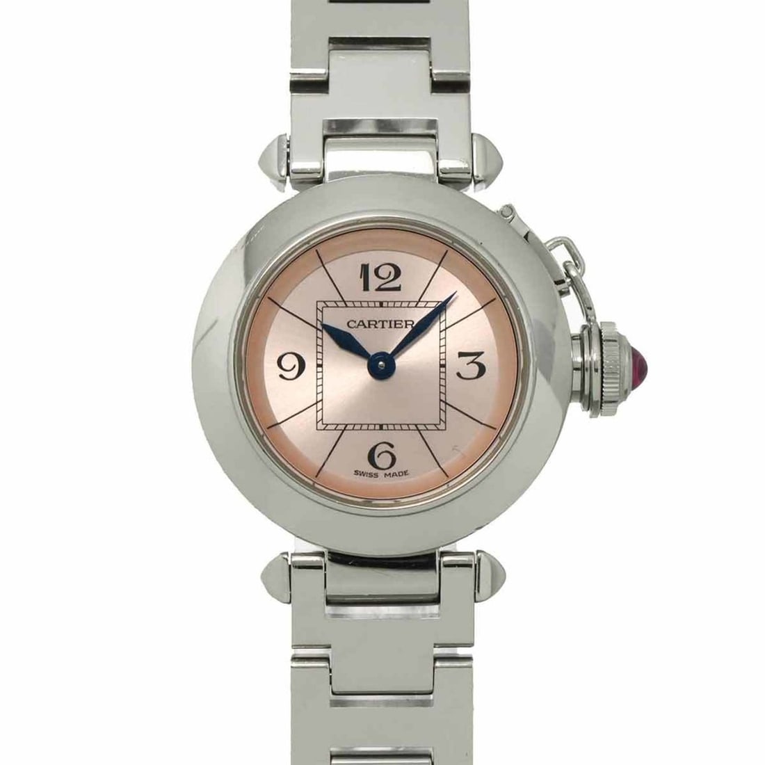 Cartier Miss Pasha W3140008 Women's Pink Quartz Watch: --- Catalog ---Category: SizeWrist Size: 13.5cm / 5.31''Case Diameter: 27mm / 1.06''Category: DesignType: WristwatchGender: WomenColor (Dial): PinkMaterial (Band): Stainless steelMaterial (Case): Stai