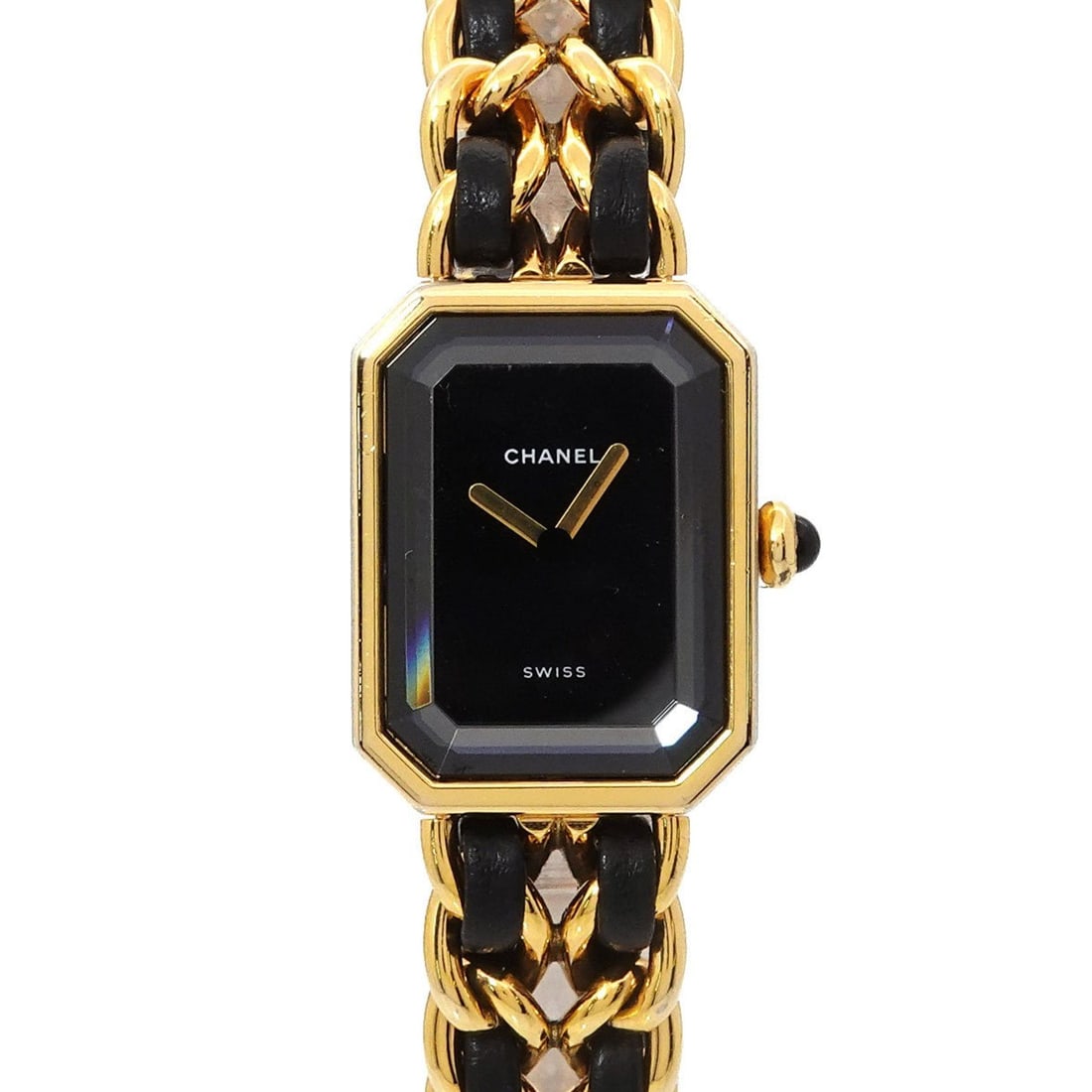 CHANEL Premiere Women's Watch, Size L, H0001, Black and Gold, Quartz Movement: --- Catalog ---Category: SizeWrist Size: 16.5cm / 6.49''Case Diameter: 20mm / 0.79''Category: DesignType: WristwatchGender: WomenColor (Dial): BlackMaterial (Band): Gold plated, Leather, Stainless ste