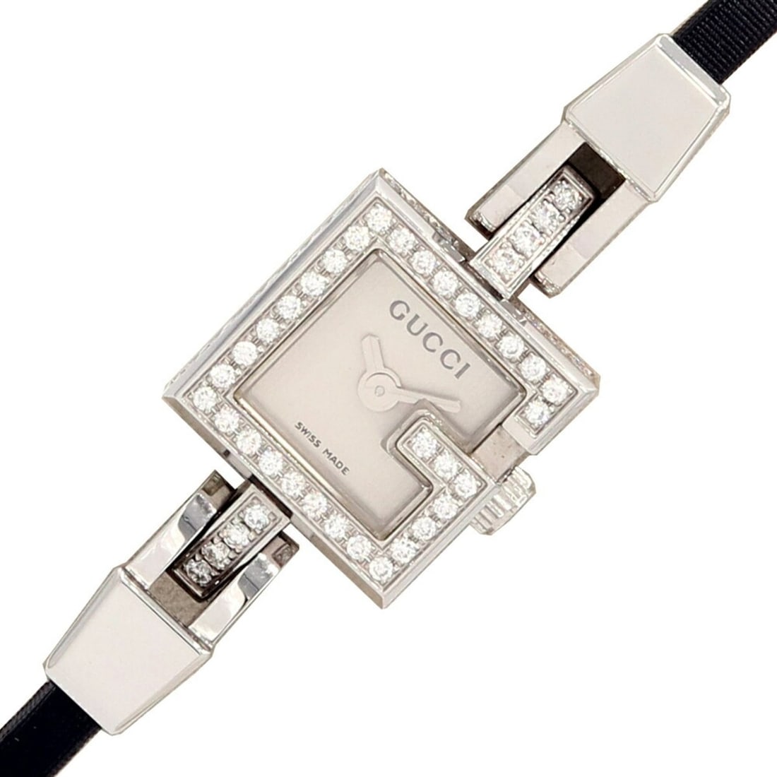 Gucci Women's G Mini Diamond Bezel Watch, 102, Silver Dial, Stainless Steel, Leather, Quartz,: --- Catalog ---Category: SizeWrist Size: 16cm / 6.29''Case Diameter: 14mm / 0.55''Category: DesignType: WristwatchGender: WomenColor (Dial): SilverMaterial (Band): Leather, Stainless steelMaterial (Ca