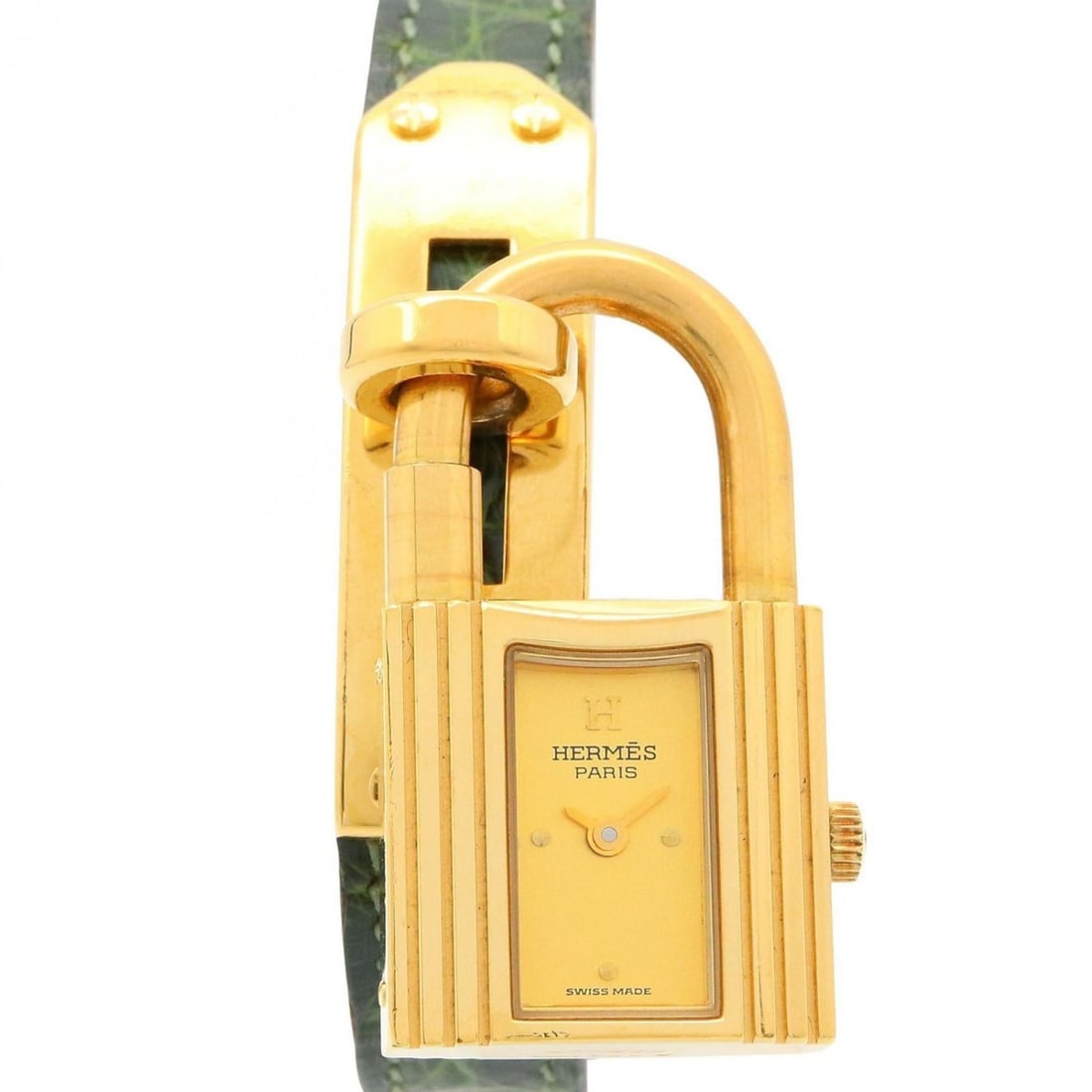 Hermès Kelly Watch, GP (Gold Plated), Leather, Women's, Gold, KE1.201: --- Catalog ---Category: SizeWrist Size: 15.5cm / 6.1''Case Diameter: 20mm / 0.79''Category: DesignType: WristwatchGender: WomenColor (Dial): GoldMaterial (Band): LeatherMaterial (Case): Gold platedCa