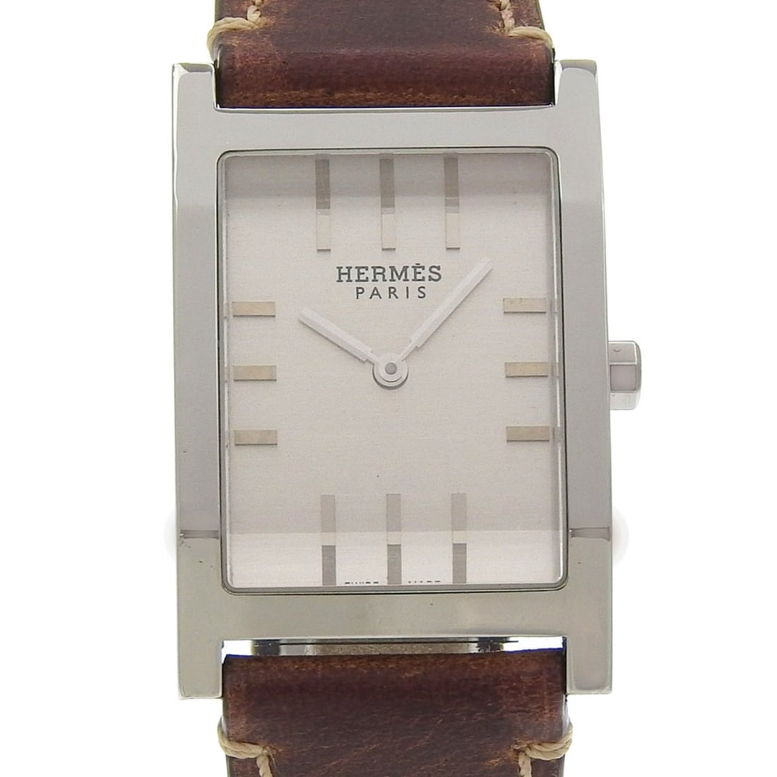 Hermès Tandem Watch TA1.710, Stainless Steel and Leather, Silver Quartz Movement, Analog Display,: --- Catalog ---Category: SizeWrist Size: 14.5cm - 19.5cm / 5.7'' - 7.67''Case Diameter: 25mm / 0.98''Category: DesignType: WristwatchGender: MenColor (Dial): SilverMaterial (Band): Leather, Stainless
