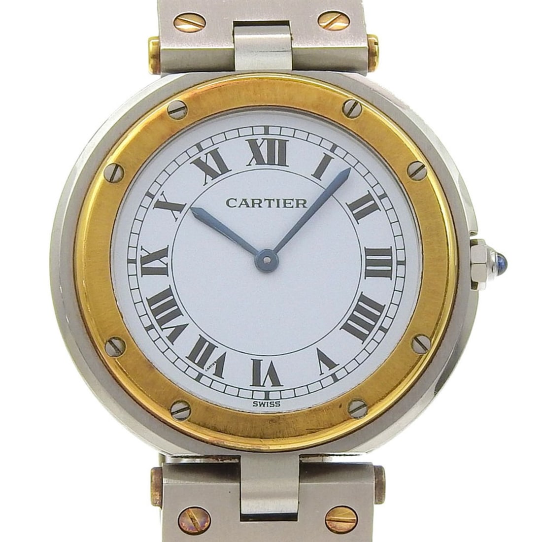 Cartier Santos Round LM Watch, Cal. 81, Stainless Steel and 18K Yellow Gold, Silver Quartz Movement,: --- Catalog ---Category: SizeWrist Size: 15.5cm / 6.1''Case Diameter: 32mm / 1.26''Category: DesignType: WristwatchGender: MenColor (Dial): WhiteMaterial (Band): Stainless steel, Yellow gold (18K)Mate