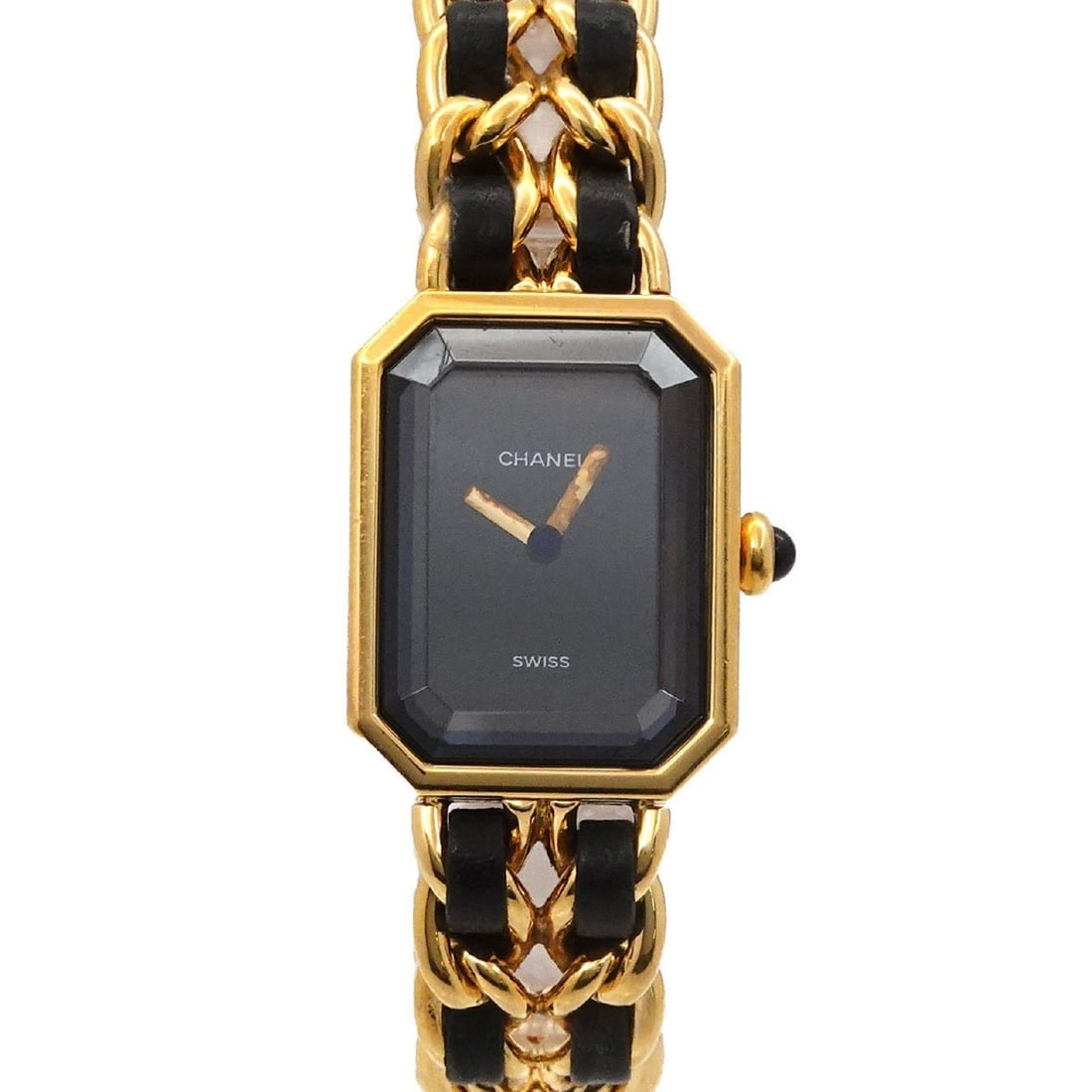 CHANEL Premiere Women's Watch, Size M, H0001, Black and Gold, Quartz Movement: --- Catalog ---Category: SizeWrist Size: 15cm / 5.9''Case Diameter: 20mm / 0.79''Category: DesignType: WristwatchGender: WomenColor (Dial): BlackMaterial (Band): Gold plated, Leather, Stainless steelM