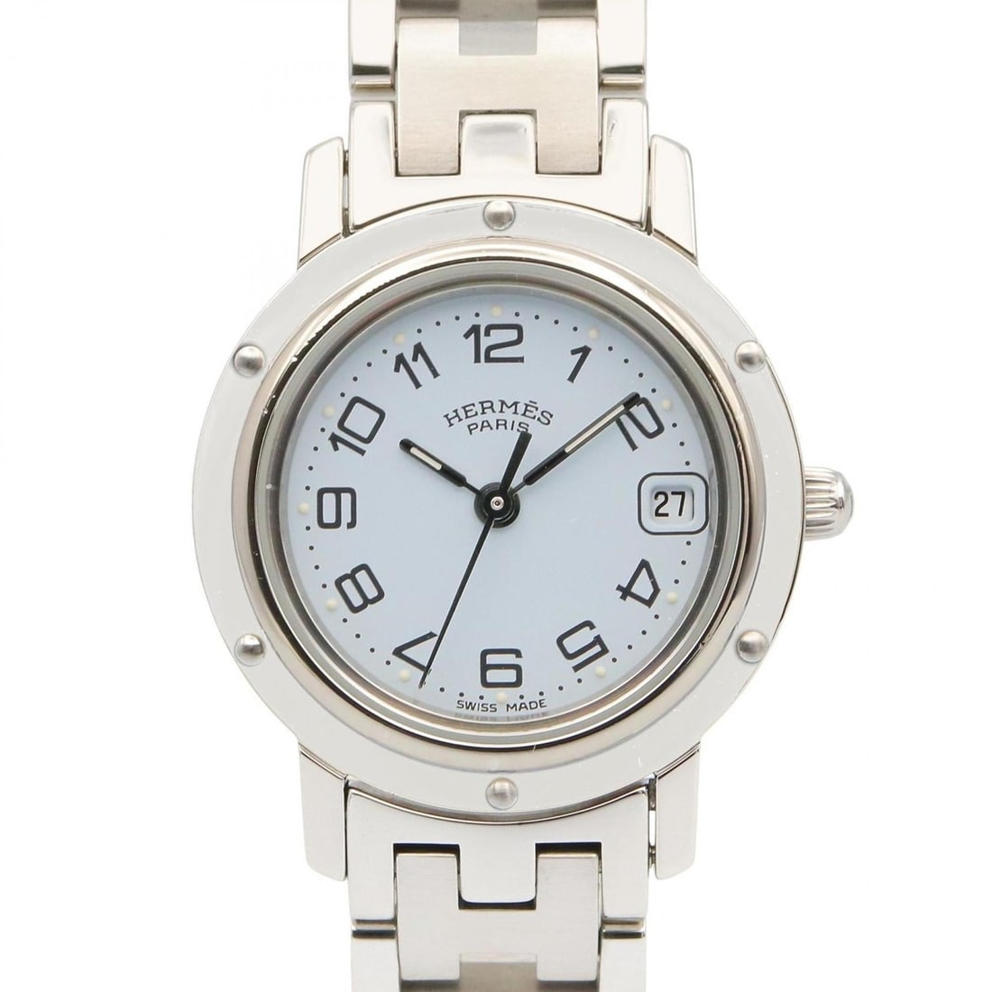Hermès Clipper Watch, Stainless Steel, Women's, White, CL4.210: --- Catalog ---Category: SizeWrist Size: 16cm / 6.29''Case Diameter: 24mm / 0.94''Category: DesignType: WristwatchGender: WomenColor (Dial): WhiteMaterial (Band): Stainless steelMaterial (Case):