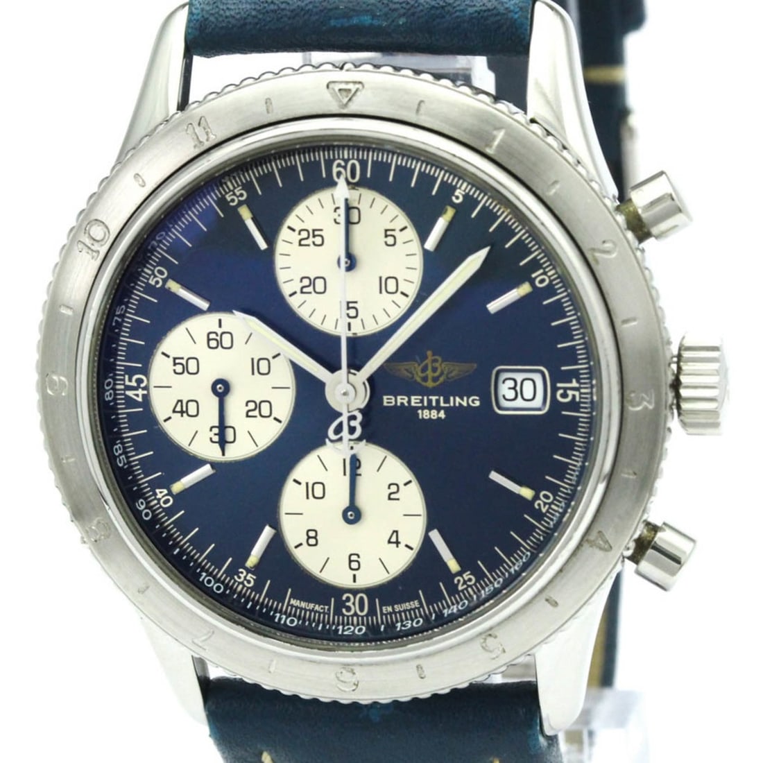 BREITLING Navitimer Aviastar Steel Automatic Mens Watch A13023 Polished: --- Catalog ---Category: SizeCase Diameter: 40mm / 1.57''Category: DesignType: WristwatchStyle: SportGender: MenColor (Dial): BlueMaterial (Band): LeatherMaterial (Case): Stainless steelCategory: Gene