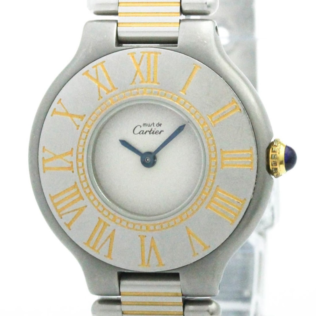 CARTIER Must 21 Gold Plated Steel Quartz Ladies Watch W10051F4: --- Catalog ---Category: SizeCase Diameter: 28mm / 1.1''Category: DesignType: WristwatchStyle: Dress/FormalGender: WomenColor (Dial): SilverMaterial (Band): Gold plated, Stainless steelMaterial (Case)