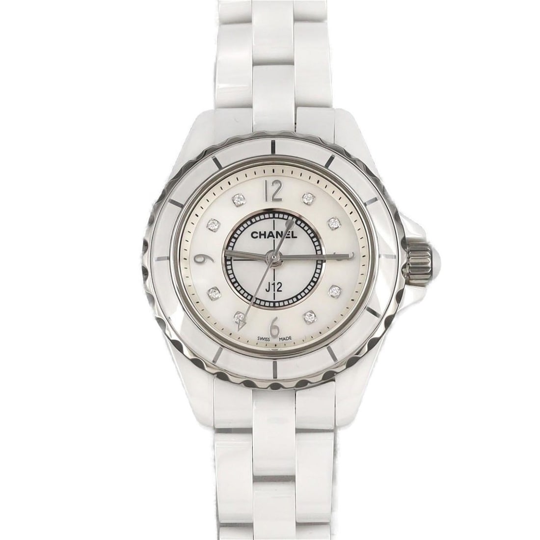 Chanel J12 29mm Ceramic with 8-Piece Case, H2570, Quartz Watch: --- Catalog ---Category: SizeWrist Size: 17.5cm / 6.88''Case Diameter: 29mm / 1.14''Category: DesignType: WristwatchGender: WomenColor (Dial): Mother of pearlMaterial (Band): CeramicMaterial (Case): C