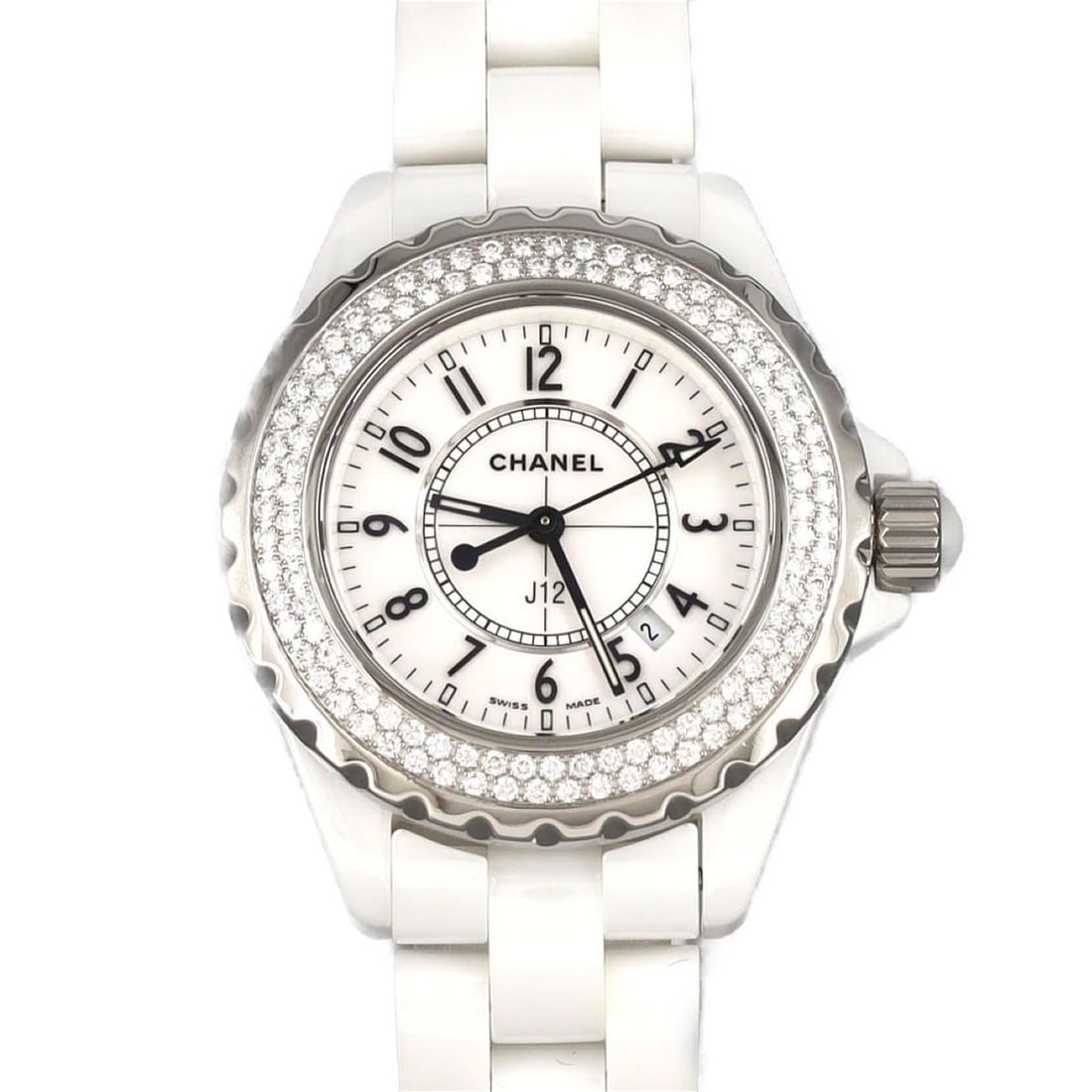 Chanel J12 33mm Ceramic 2WD H0967 Quartz Watch: --- Catalog ---Category: SizeWrist Size: 18cm / 7.08''Case Diameter: 33mm / 1.3''Category: DesignType: WristwatchGender: WomenColor (Dial): WhiteMaterial (Band): CeramicMaterial (Case): CeramicCategor