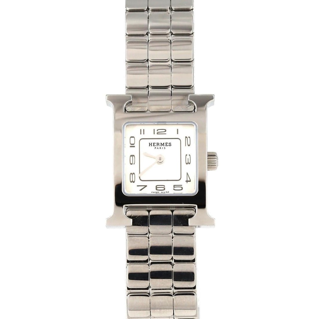 Hermès H Watch HH1.110 SS Quartz Wristwatch: --- Catalog ---Category: SizeWrist Size: 15.5cm / 6.1''Case Diameter: 17mm / 0.67''Category: DesignType: WristwatchGender: WomenColor (Dial): WhiteMaterial (Band): Stainless steelMaterial (Case): Stai