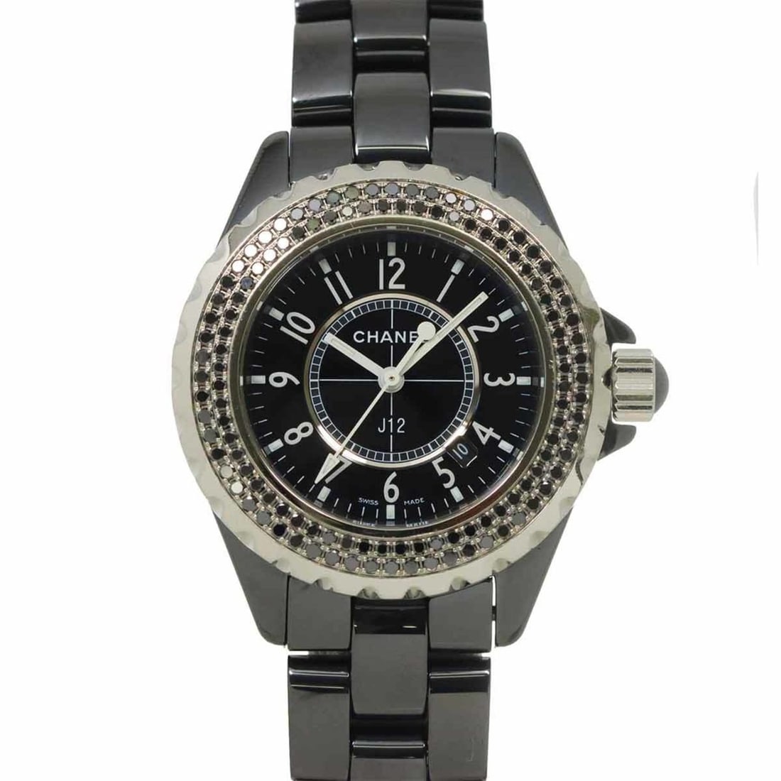 CHANEL J12 33mm H1416 Women's Watch with Black Diamond Bezel, Date Display, Ceramic Quartz Movement (1 of 7)