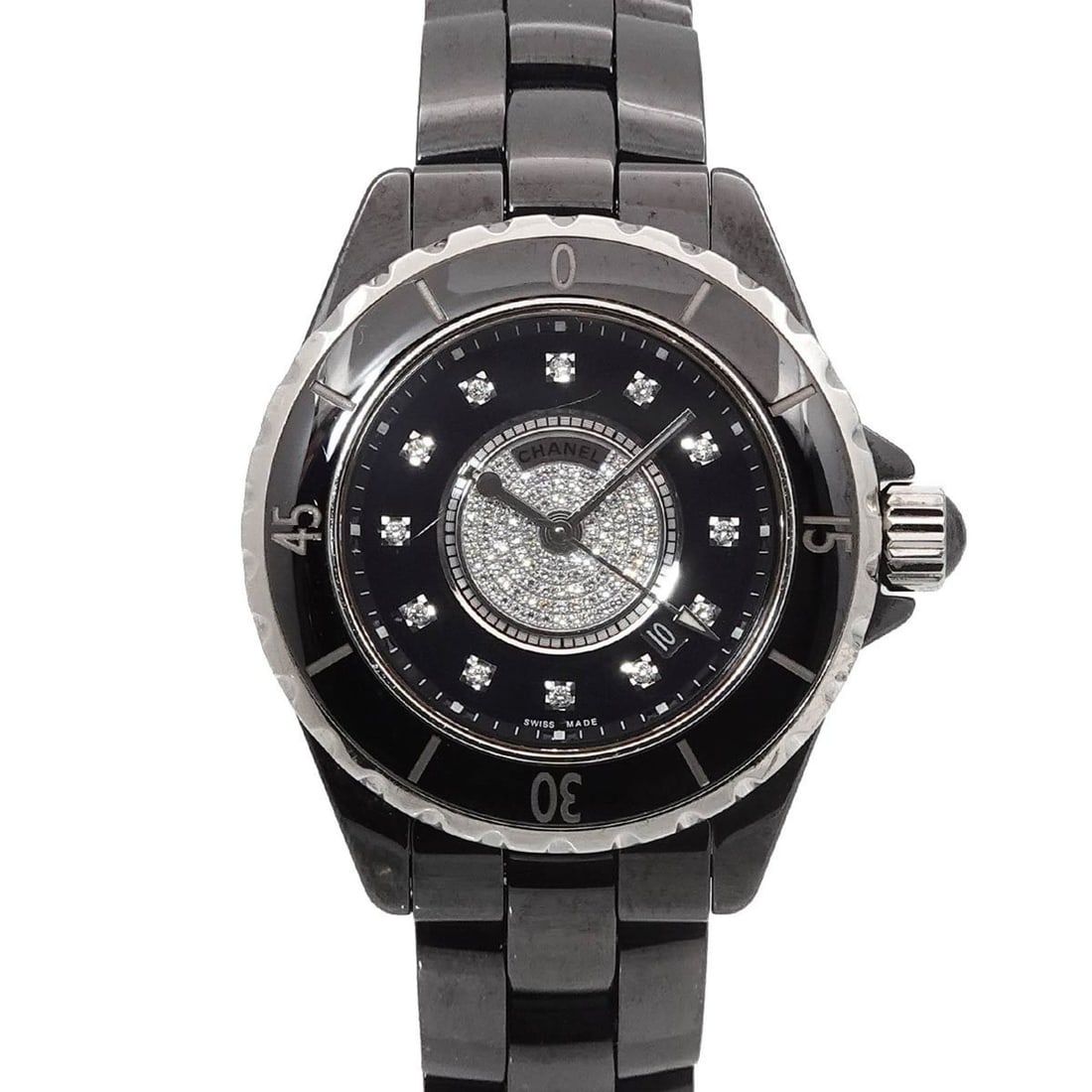CHANEL J12 33mm H2122 Women's Watch with 12 Diamonds, Date Display, Black Ceramic, and Center (1 of 7)
