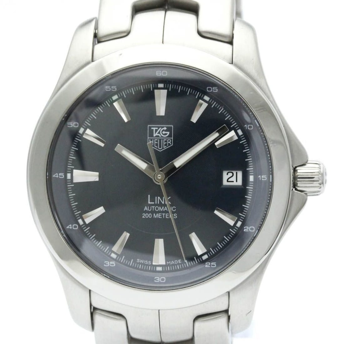 TAG HEUER Link Stainless Steel Automatic Mens Watch WJF2112 Polished: --- Catalog ---Category: SizeCase Diameter: 38mm / 1.5''Category: DesignType: WristwatchStyle: SportGender: MenColor (Dial): BlueMaterial (Band): Stainless steelMaterial (Case): Stainless steelCategor