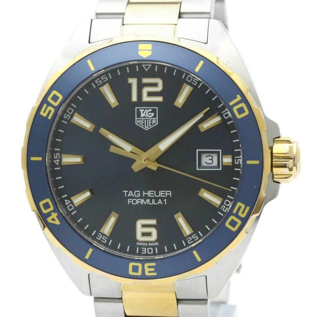 TAG HEUER Formula 1 Stainless Steel Quartz Mens Watch WAZ1120 Polished: --- Catalog ---Category: SizeCase Diameter: 41mm / 1.61''Category: DesignType: WristwatchStyle: SportGender: MenColor (Dial): BlueMaterial (Band): Gold plated, Stainless steelMaterial (Case): Gold pla