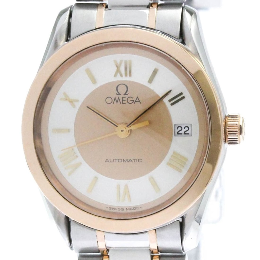 OMEGA Classic 18K Pink Gold Steel Automatic Watch 566.0295 Polished: --- Catalog ---Category: SizeCase Diameter: 26mm / 1.02''Category: DesignType: WristwatchStyle: Dress/FormalGender: WomenColor (Dial): SilverMaterial (Band): Pink gold (18K), Stainless steelMaterial (