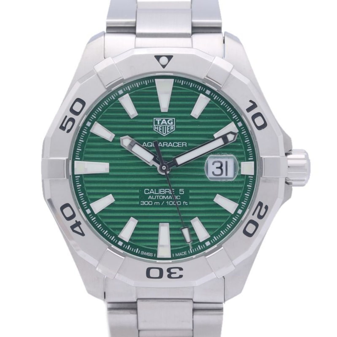 TAG HEUER Aquaracer Calibre 5 WAY2015.BA0927 Men's Stainless Steel Watch 40259: --- Catalog ---Category: SizeWrist Size: 21cm / 8.26''Case Diameter: 44mm / 1.73''Category: DesignType: WristwatchGender: MenColor (Dial): GreenMaterial (Band): Stainless steelMaterial (Case): Stainle