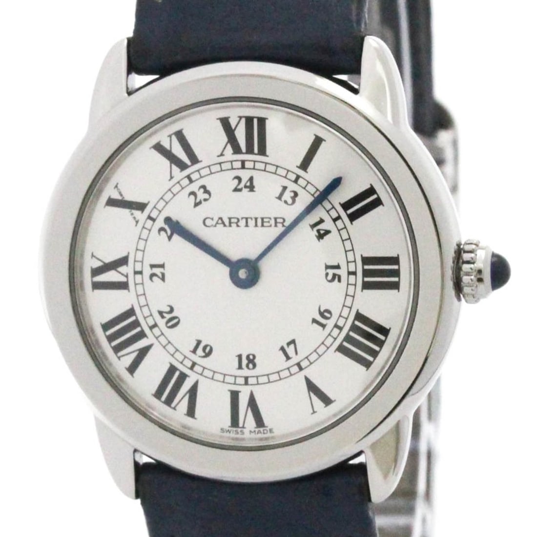 CARTIER Ronde Solo SM Steel Leather Quartz Ladies Watch WSRN0019 Polished (1 of 8)