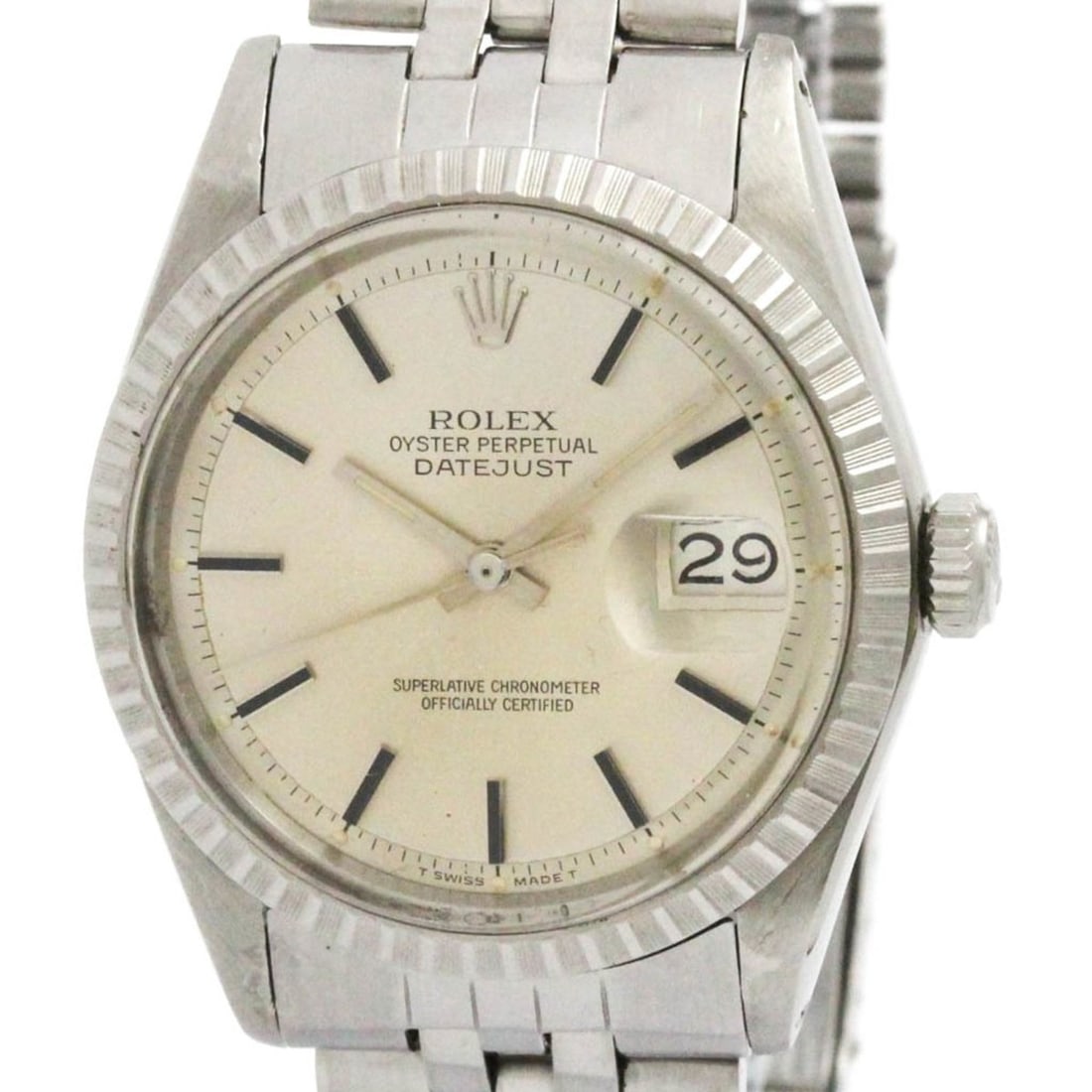 ROLEX Datejust 1603 Stainless Steel Automatic Mens Watch Vintage: --- Catalog ---Category: SizeCase Diameter: 36mm / 1.42''Category: DesignType: WristwatchStyle: Dress/FormalGender: MenColor (Dial): SilverMaterial (Band): Stainless steelMaterial (Case): Stainless st
