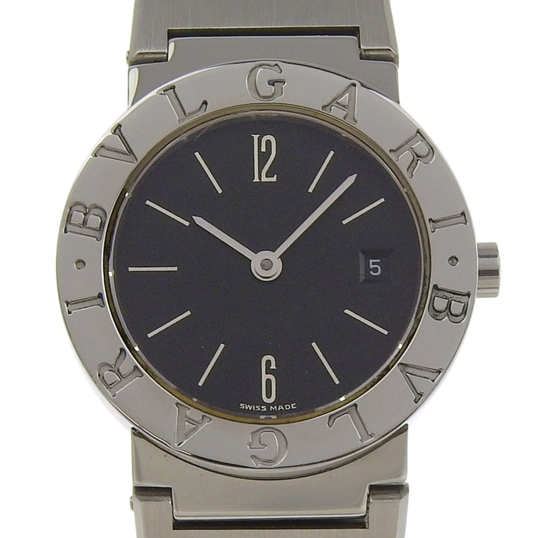 Like new BVLGARI Date BB26SSD Black Dial Stainless Steel 26mm Quartz Women's Two-Hand Watch: --- Catalog ---Category: SizeWrist Size: 14.5cm / 5.7''Case Diameter: 26mm / 1.02''Category: DesignType: WristwatchGender: WomenColor (Dial): BlackMaterial (Band): SilverMaterial (Case): SilverCategor