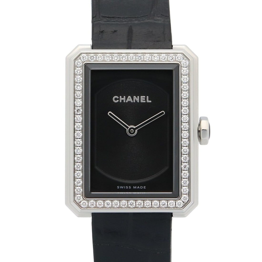 CHANEL Boyfriend Watch, Stainless Steel with Diamonds and Leather Strap, Black, Women's, H6586: --- Catalog ---Category: SizeWrist Size: 16.5cm / 6.49''Case Diameter: 21.5mm / 0.85''Category: DesignType: WristwatchGender: WomenColor (Dial): BlackMaterial (Band): Leather, Stainless steelMaterial